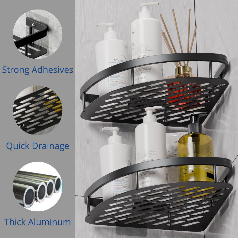 Space Aluminum Bathroom Corner Shelf Adhesive Wall Mount Shower Shampoo Triangular Storage Rack