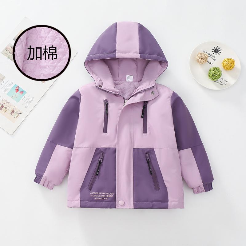 Girls Kids Thicken Padded Windproof Warm Color Block Outdoor Jacket Coat