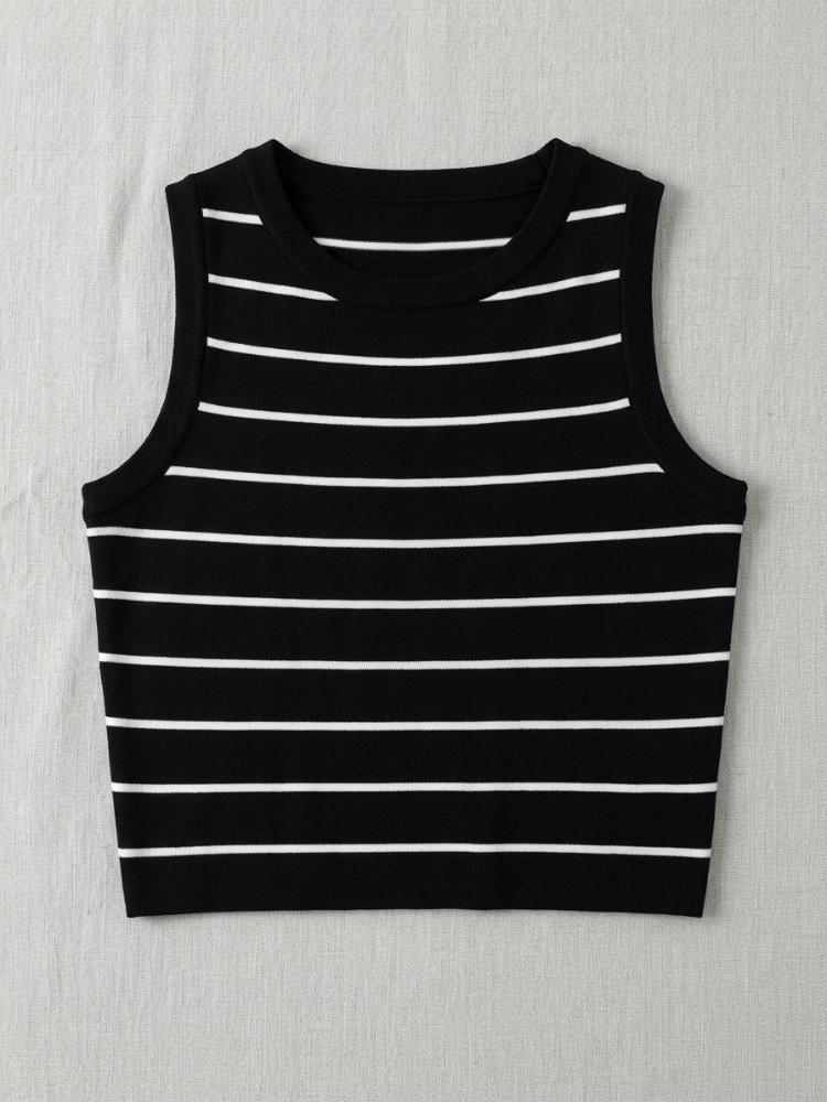 Stripe Women Knitted Tank Top Summer Fall Slim Sweater Short Sleeveless Solid Spring Autumn Sweaters Pullovers 2026