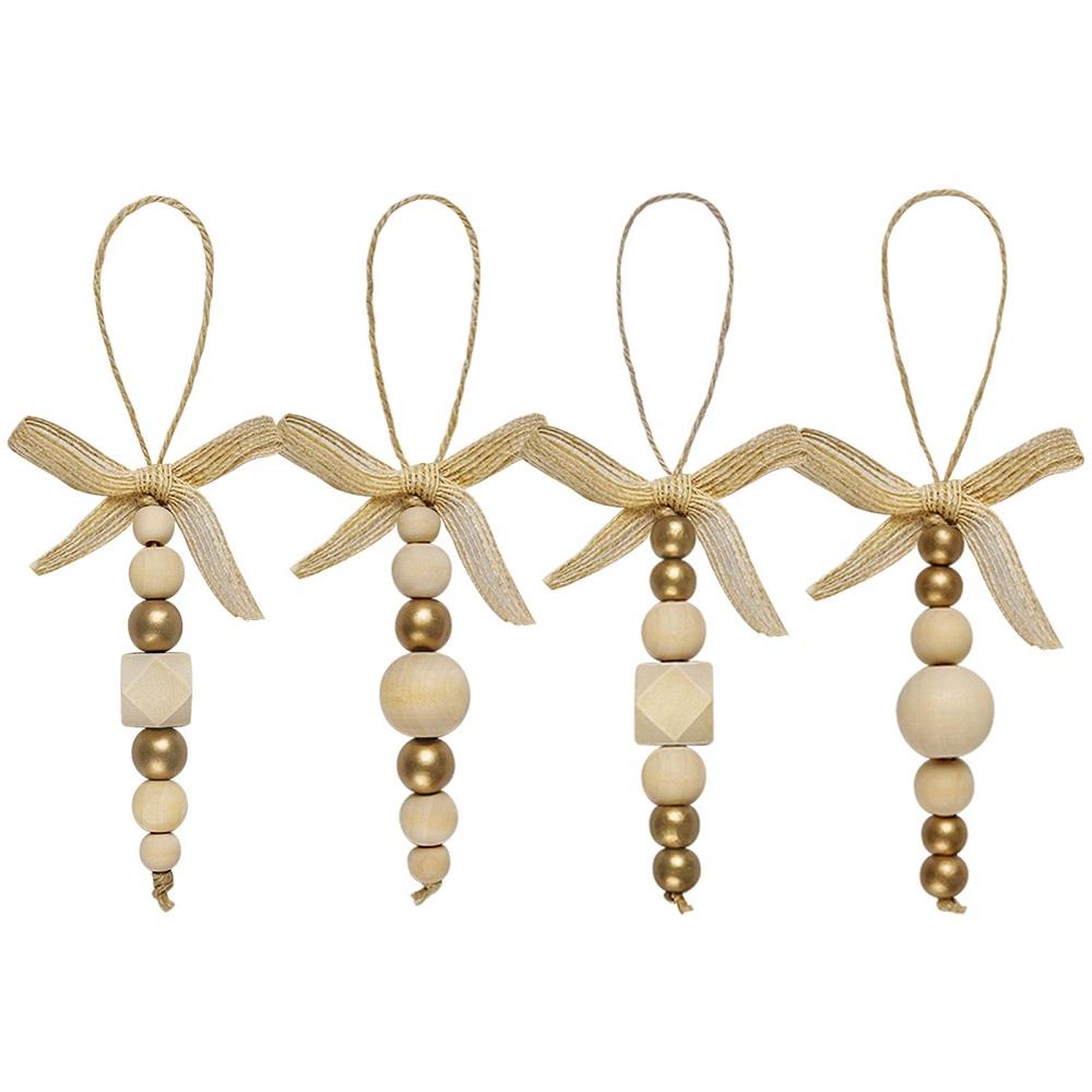 3 Stück Boho Weihnachtsbaumschmuck Holzperlen Hängedekorationen Bauernhaus Natürliche Perlen Girlande Rustikal Kleine Holzpartydeko