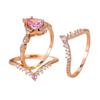 Gentle Ins Wind Cherry Blossom Pink Cubic Zirconia Ring Set Versatile Multi-layered Ring Set with Delicate, Small Diamond Accents