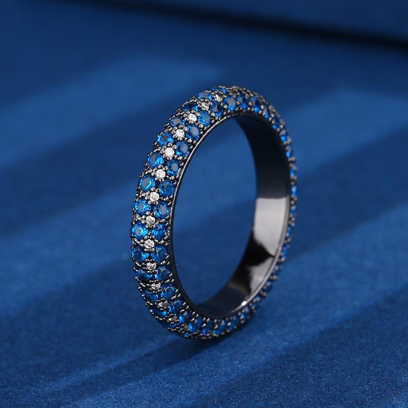 Autumn And Winter Jewelry Copper Bottom Gold-Plated Simulation Blue Spinel Red Corundum Black Gold Personalized Ring Female