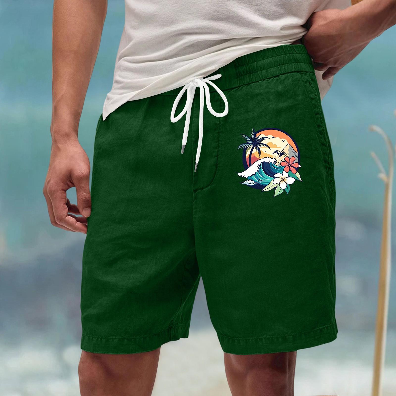 Men’s Summer Casual Loose Fit Drawstring Waist Shorts with Tropical Beach Print for Outdoor Sports and Relaxed Comfort XL