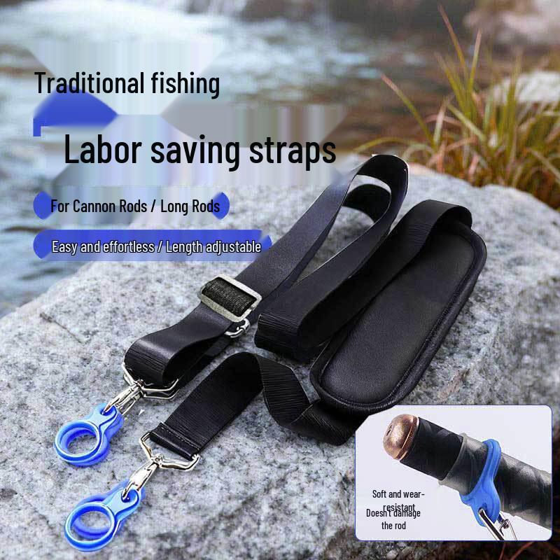 Cannon Rod Strap: Traditional Long Fishing Rod – New Model, Labor-Saving, Thickened with Silicone Ring and Shoulder Strap
