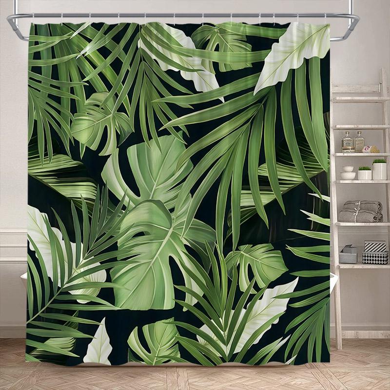 Tropische Blätter Duschvorhang Grün Palmenblatt Monstera Pflanze Badvorhänge Set Polyestergewebe Heim Badezimmerdekor Mit Haken
