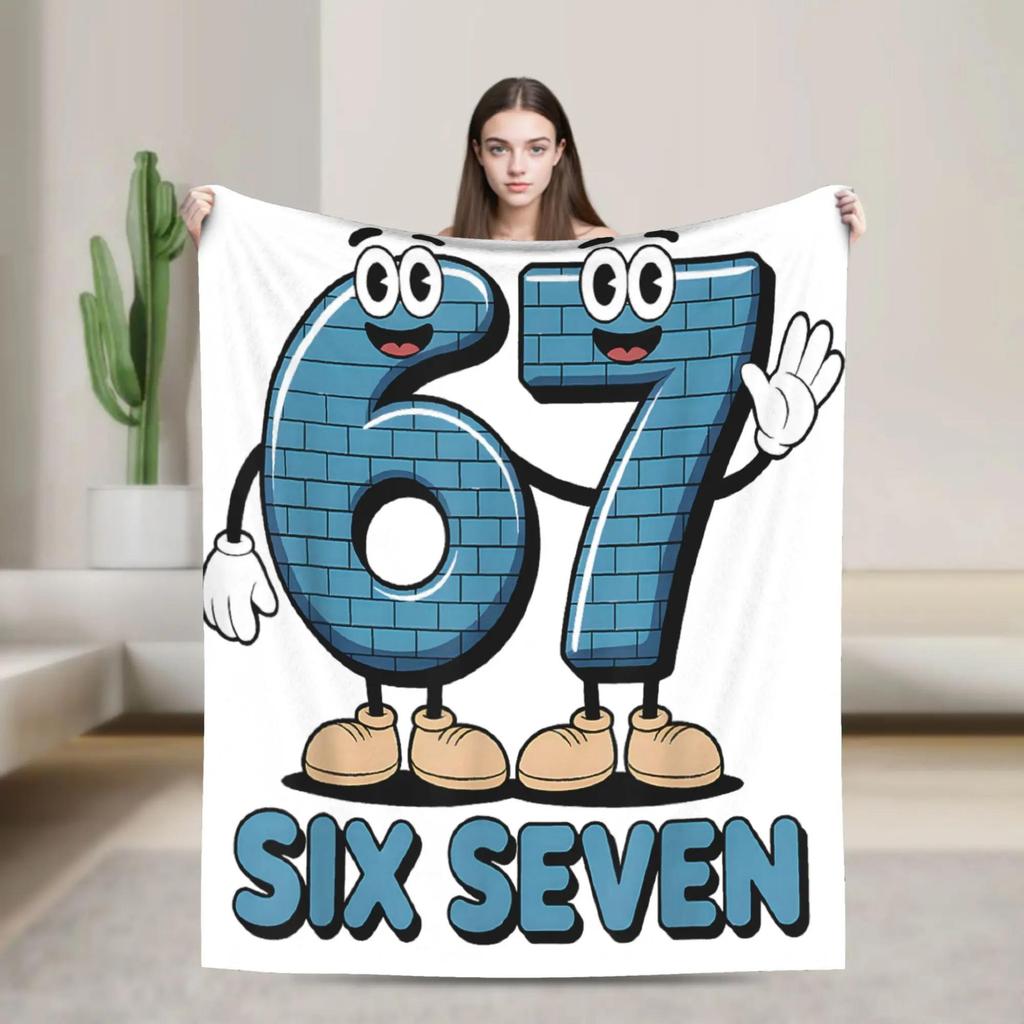 Brainrot Italian Meme Funny Six Seven  Plush Flannel Throw Blanket for Couch Chair Super Warm Bedspread