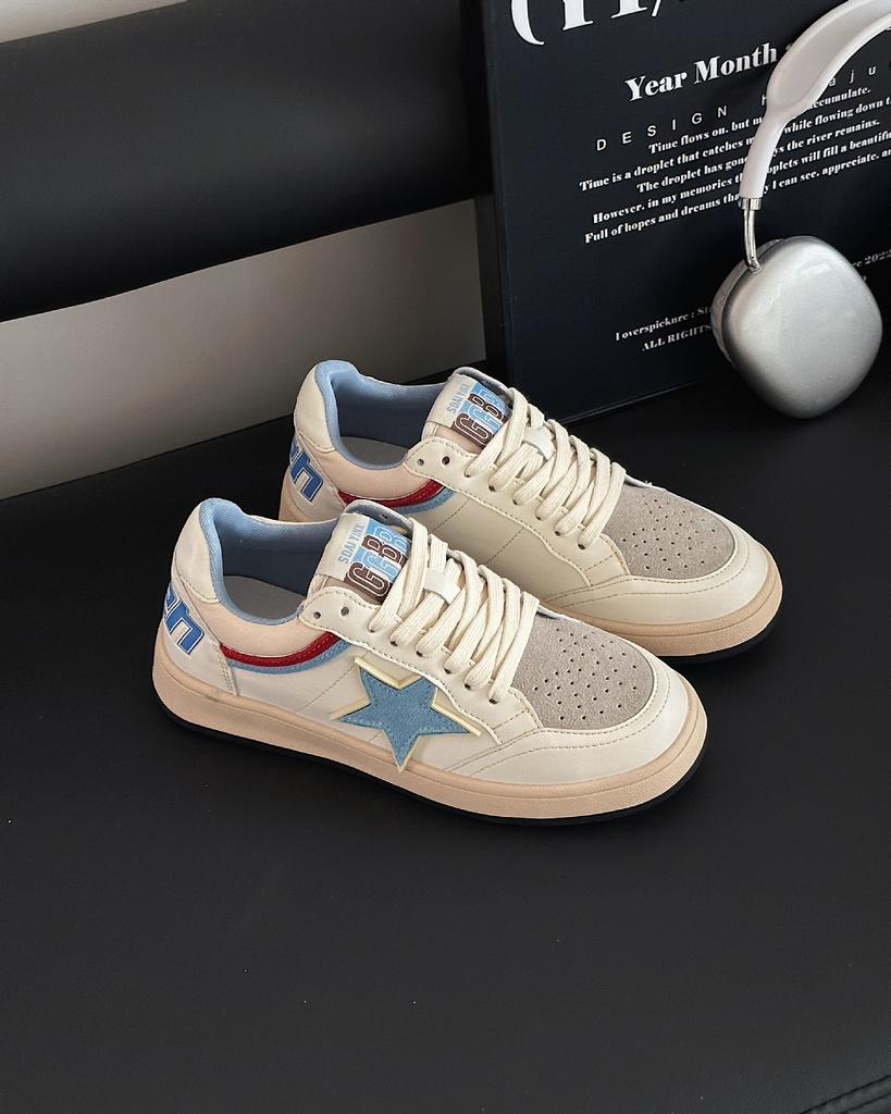 Retro burst pattern star shoes 2025 early spring new old color matching board shoes women ins trendy leather casual shoes women