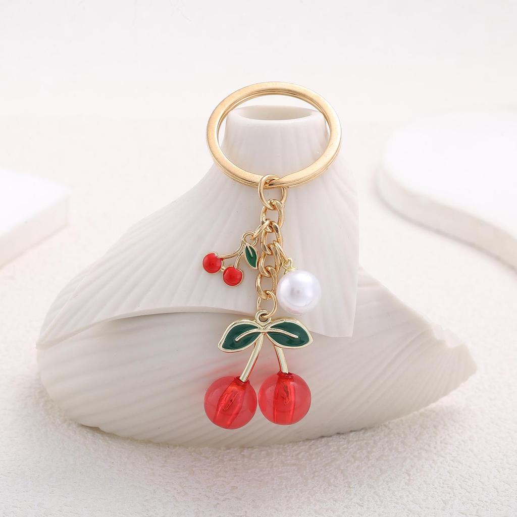 Trendy Cute Pearl Cherry Keychain for Women – Versatile Bag Ornament