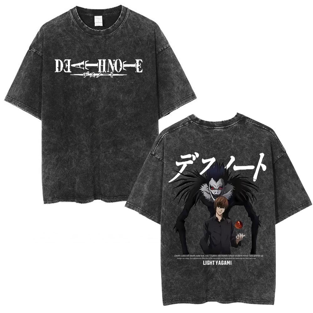 Anime Death Note Vintage Washed T Shirt Manga Yagami Light Misa Amane Graphic Tshirt Male Women Fashion Cotton Casual T Shirts