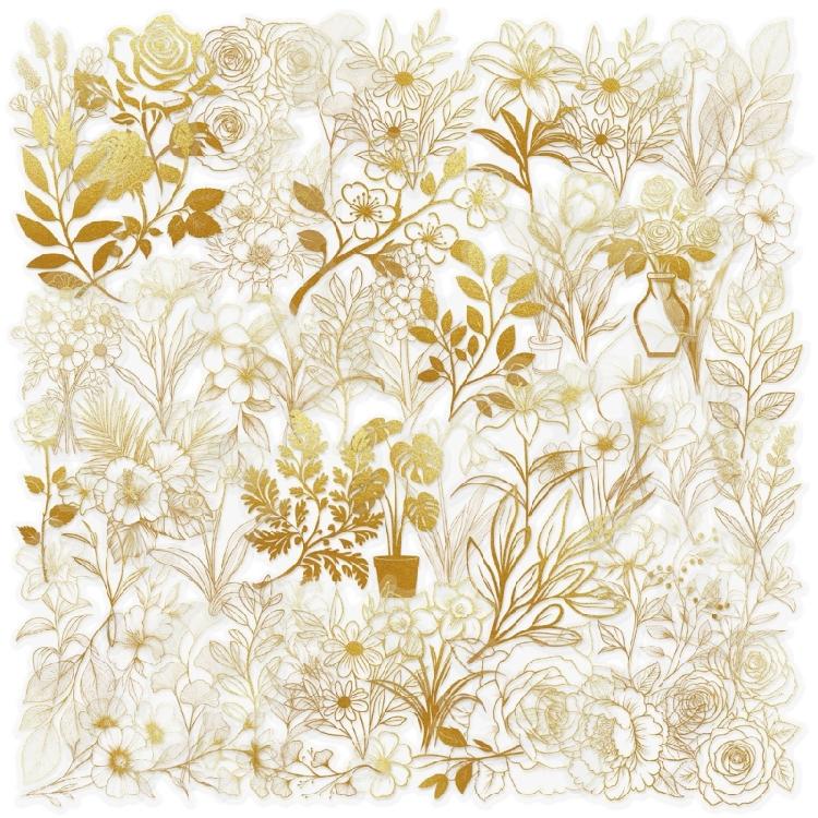 

50 Sheets Golden Plant Sticker Scrapbook Sticker Reward Sticker Decorative Label Sticker Flowers Sticker for Party 1