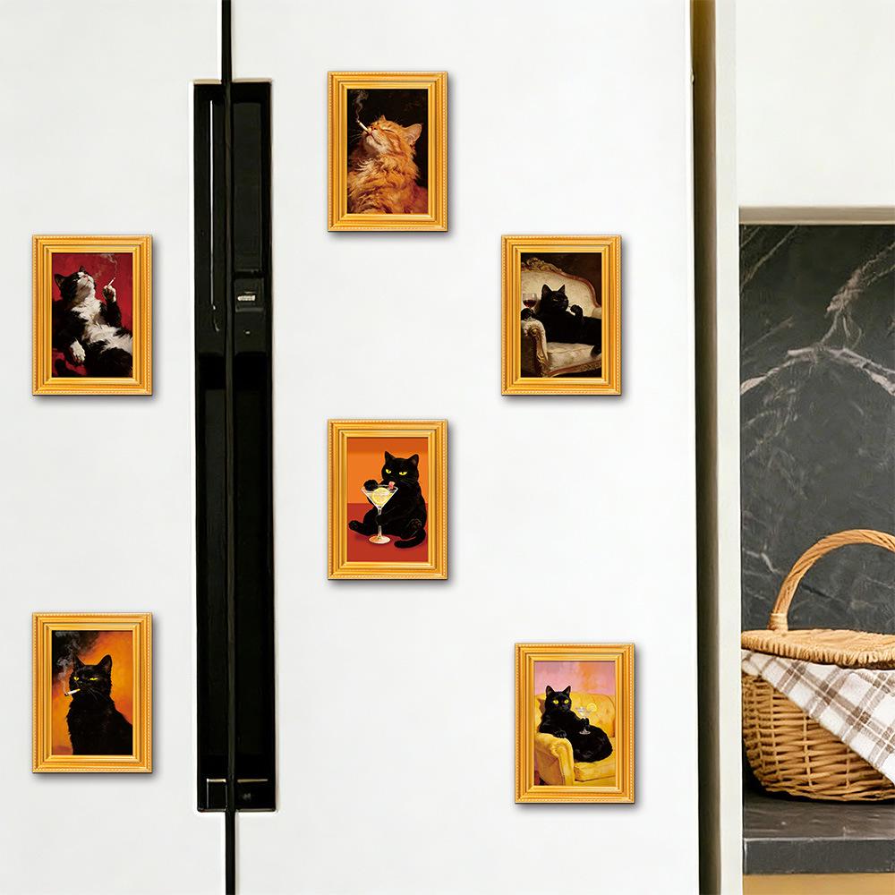 Quirky Black Cat 3D Wooden Photo Frame Magnet Decor