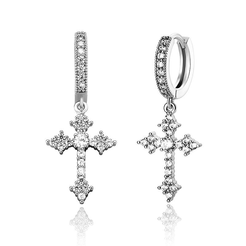 Zirconia Cross Earrings for Men and Women, Unique Stud Earrings, Trendy Hip-Hop Hoop Earrings