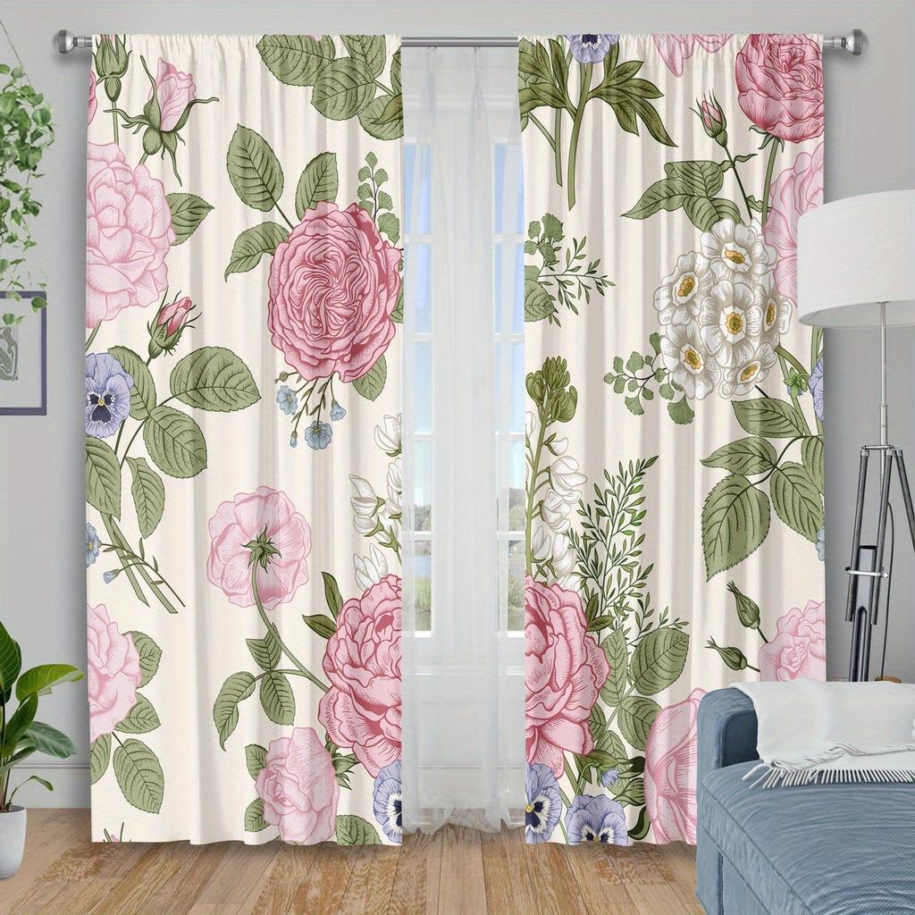 2pc Vintage floral rose curtains   polyester fabric   machine washable   suitable for bedroom living room decoration