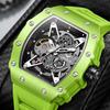 Skelett Automatische Uhren für Herren Lässig Tonneau Hohl Mechanische Armbanduhr Leuchtend Wasserdicht Sportuhr