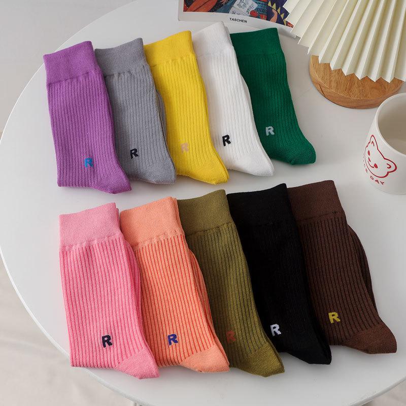 South Korea Dongdaemun Women's Long Candy Color Letter Stripe Socks