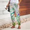 Women Dragonfly Printing Pants Lace Up Elastic Waist Loose  Trousers Casual Long Pants Trousers with Pockets