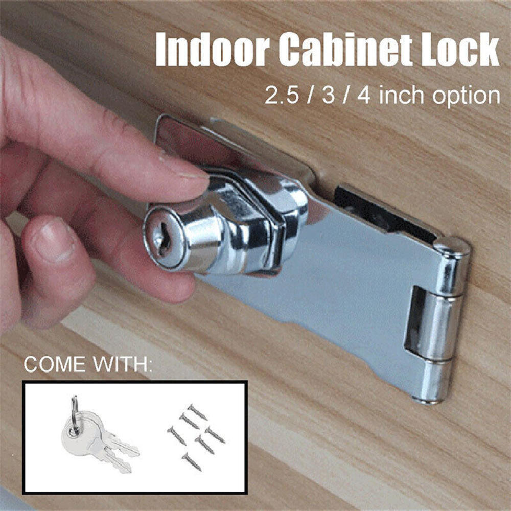 2.5/3/4inch Heavy Duty Locking Hasp with Keys Padlock Cupboard Drawer Wooden Box Lock Self Locking Security Staple Hardware