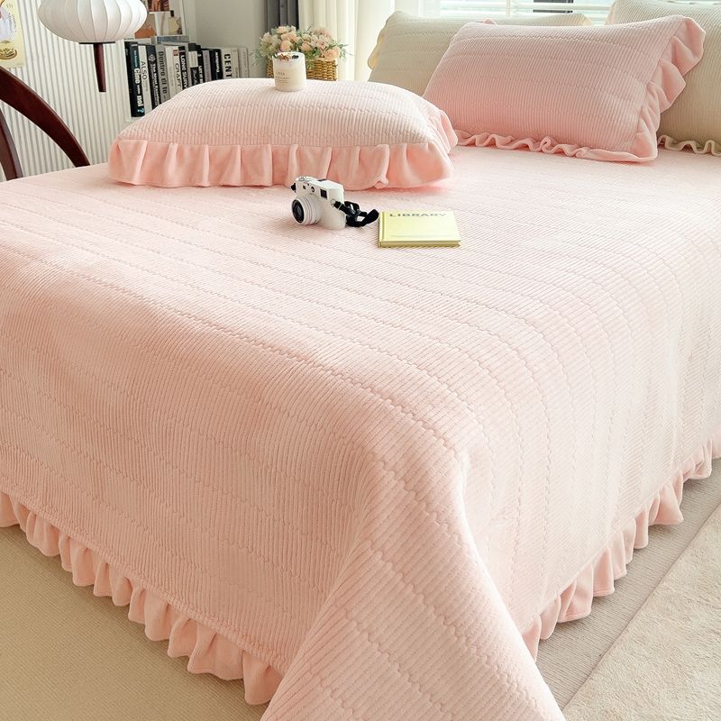 Milchfleece Lila Bettbezug Laminierte Baumwolle Einteiliges Rutschfestes Spannbettlaken Decke Doppel Kristallfleece Tagesdecke