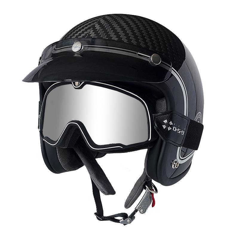 3C Certified Retro Harley Carbon Fiber Motorcycle Helmet, Unisex All-Season Winter Half Helmet