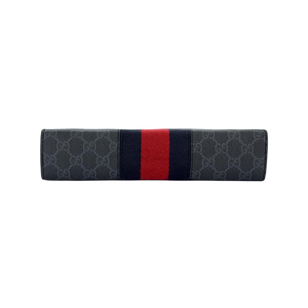 Gucci Recognizable Old Flower Logo Striped Webbing Zipper Closure Canvas Handbag Regular Men'S Black Gray