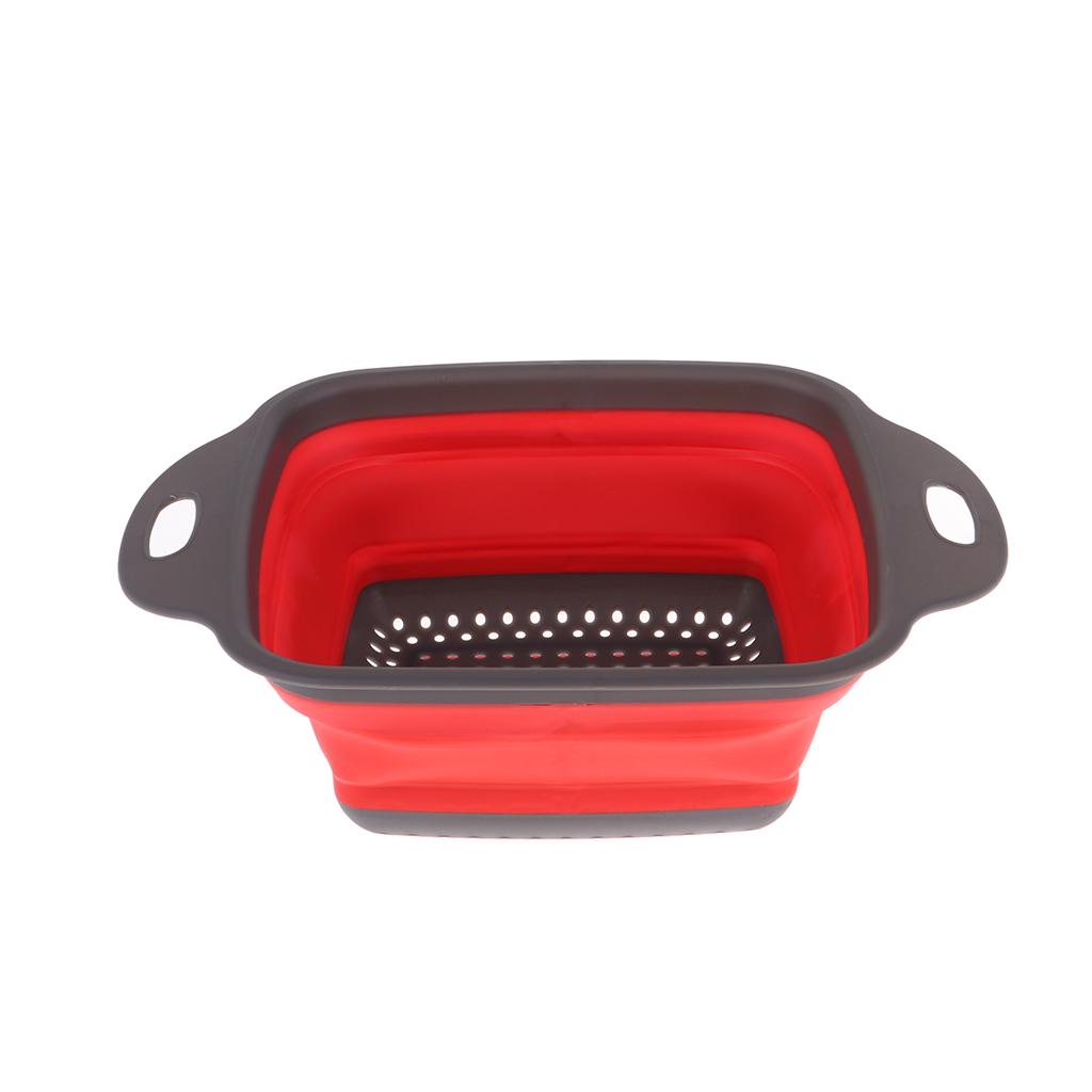Colander Strainer Red Multifunction Collapsible Microwave Plate Cover Sieve and Container for Washing Fruit Vegetables