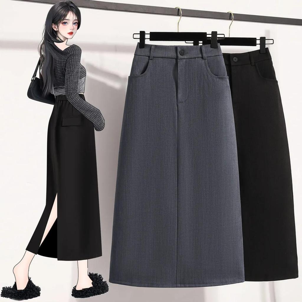 Female Autumn Half-body Skirt Ladies Elegant Commuting Medium-length Hip Skirts Loose A-line Skirt
