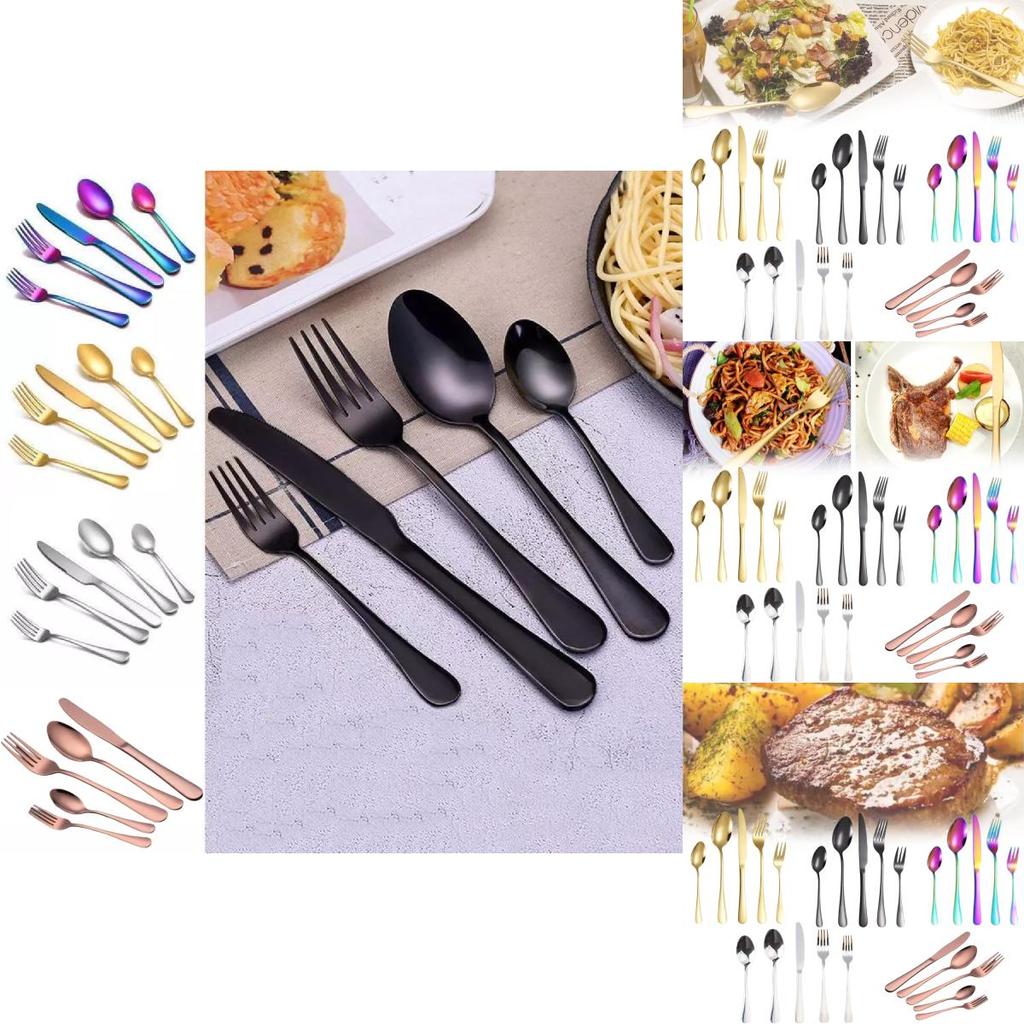 Elegant Gold-plated Stainless Steel Cutlery Set For Western Dining With Steak Knives Forks And Spoons