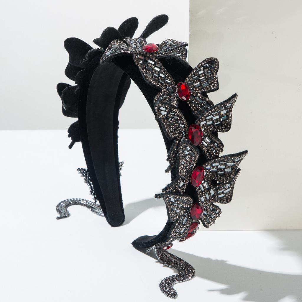 Tiara de Cabelo Borboleta Strass Preto Brilhante Glitter Cristal Contas Larga Bling Joias Acessórios de Cabelo para Mulheres Meninas