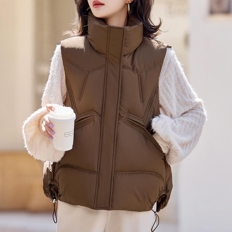 

Модный зимний теплый короткий жилет, женская верхняя одежда, элегантная толстая парка без рукавов, женские куртки 3XL кофейный