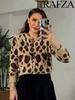 European & American Women's Round Neck Animal Print Faux Fur Knitted Cardigan Coat - Winter Collection