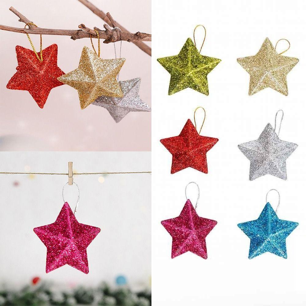 24PCS 5CM Christmas Pentagram Pendant Hanging Ornaments Stars Pendant Glittering Stars Baubles Gift New Year Xmas Tree Hanging