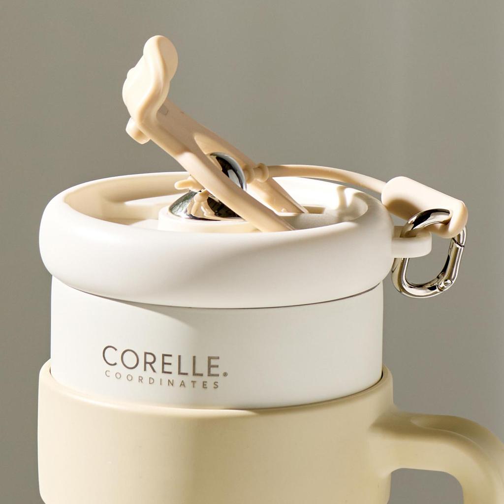 CORELLE COORDINATES Stinless Steel Vacuum Mug Tumbler (1.25L) with Straw Pink/White
