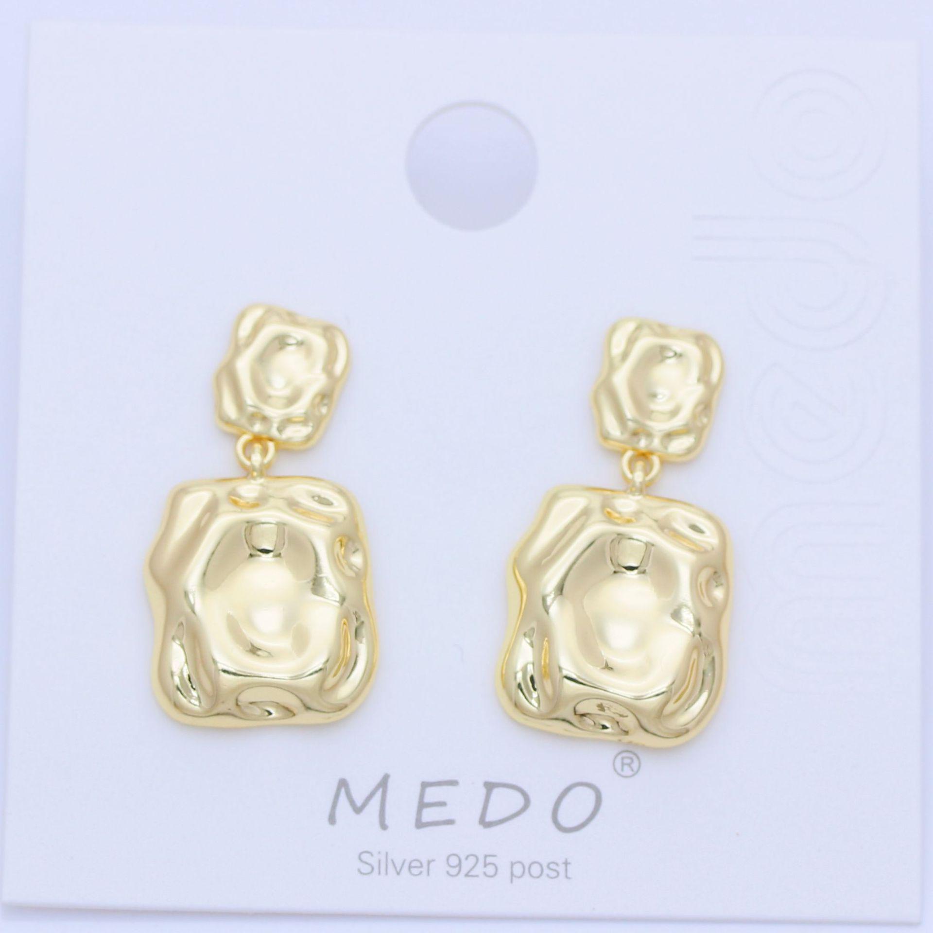 

Gold-Plated S925 Silver Geometric Square Textured Earrings