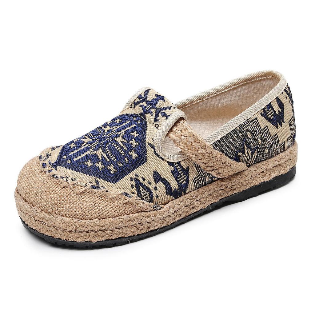 Trendy Ethnic Style Round Toe Cotton Linen Flat Shoes
