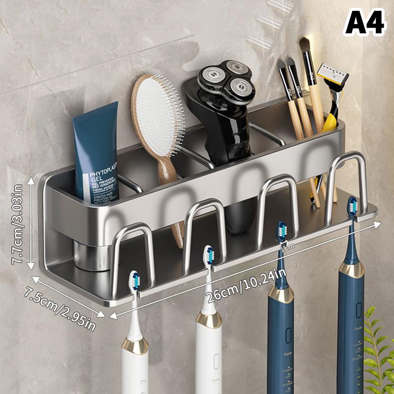 Metal Toothbrush Rack Multi-Function Toothbrush Holder Punch-Free Toothpaste Holder Wall-Mounted Bathroom Storage Box