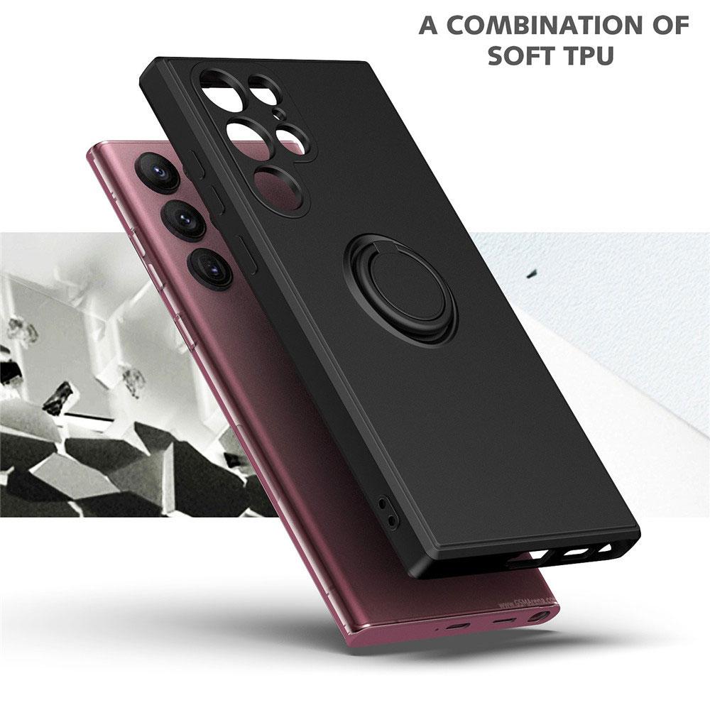for Samsung Galaxy S24 S23 S22 S21 FE Plus Ultra Case Liquid Silicon Ring Holder Stand Cover Soft Shell Anti-fall NonSlip Fundas