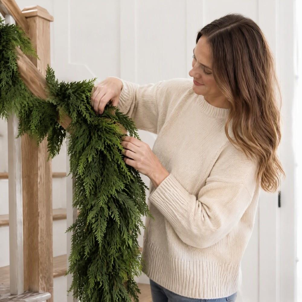Real Touch Realisticl Green Garland Pine Needles Artificial Pine Tree Decor Outdoor