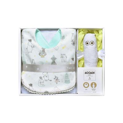 MOOMIN BABY Coffret Cadeau Moomin Baby (Petit) avec Bavoir et Jouet Hattifattener, Cadeau de Bébé, STMB001200020