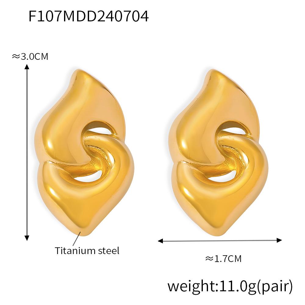 Style Simple Personality Peach Heart Double Ring Buckle Love Earrings Fashionable Retro 18K Gold-Plated Titanium Steel Stud Earrings
