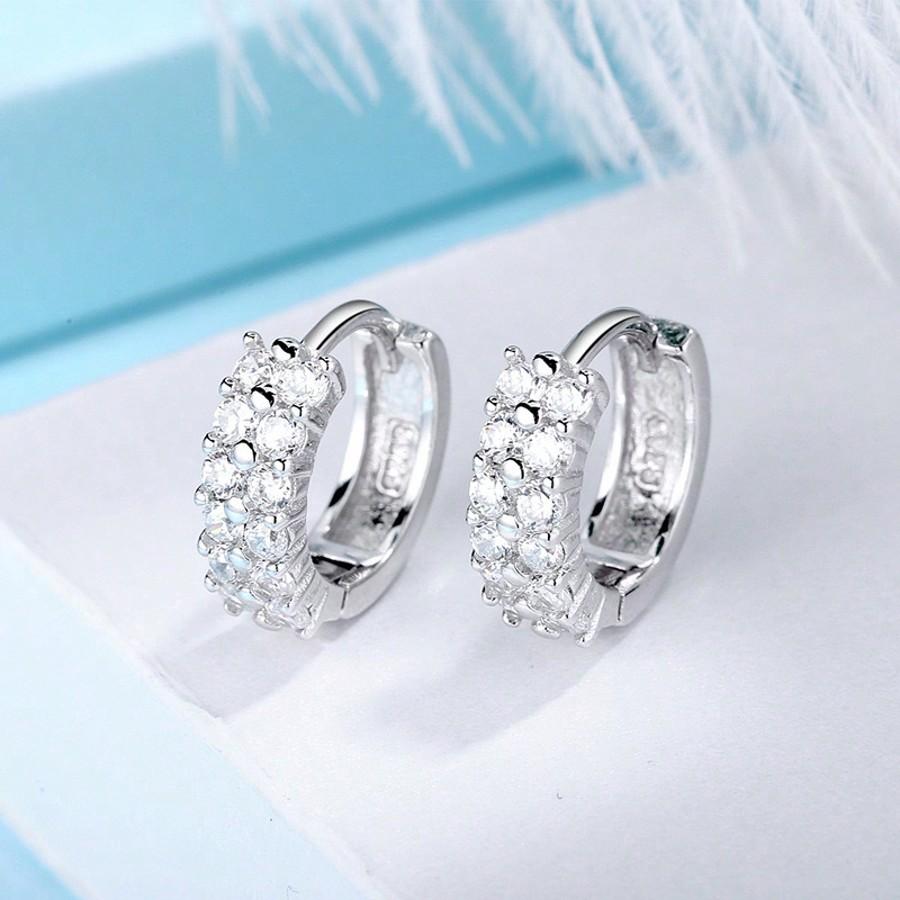 Silver Plating Needle Earrings Fashion High Quality Jewelry Double Row Crystal
