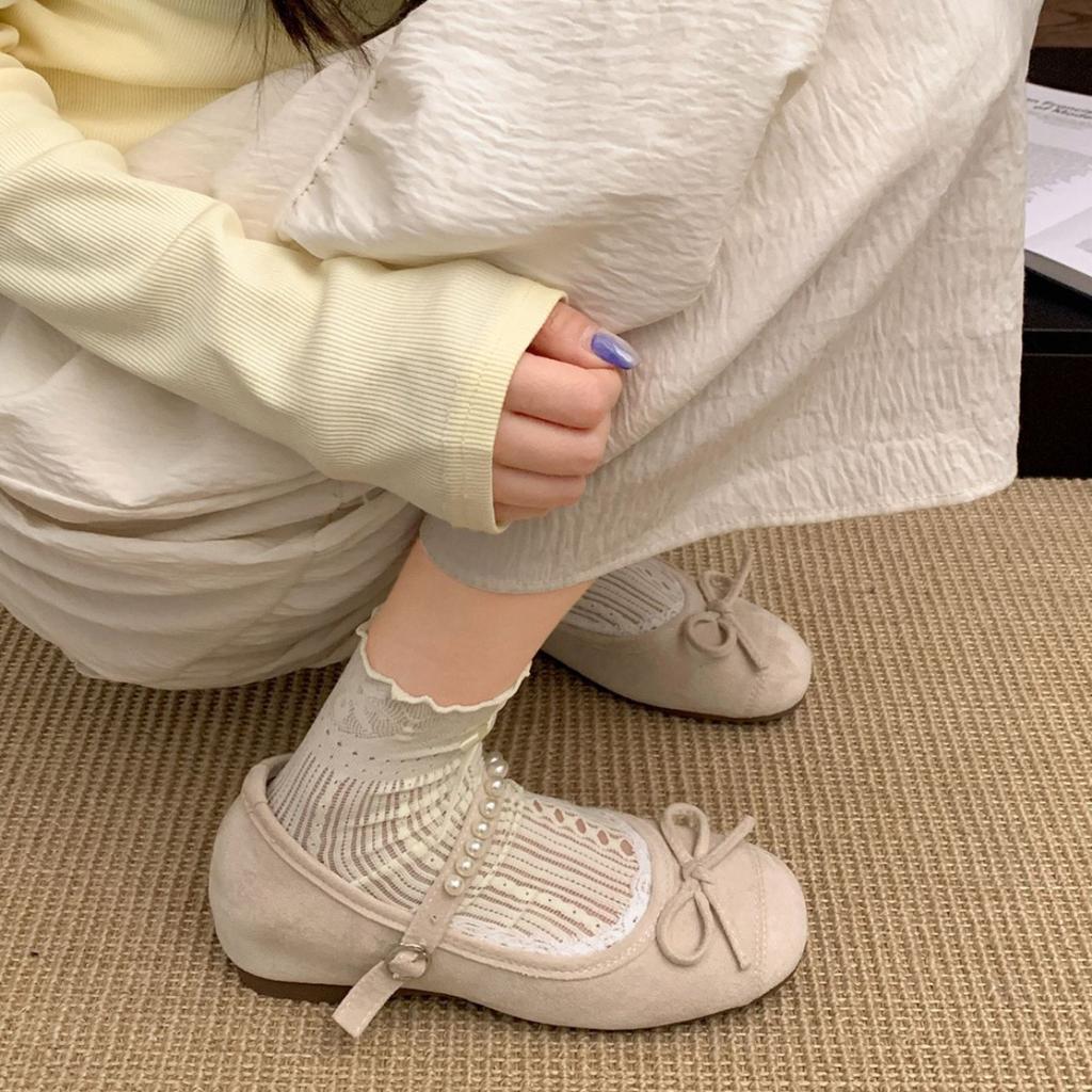 Red French ballet, inner height increase, shallow mouth flat-soled single shoes, women's summer 2025 new skirt, Mary Jane shoes.