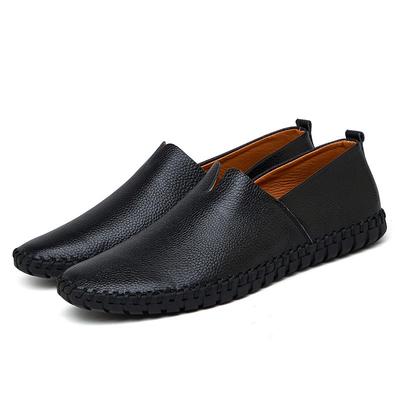 Sapatos masculinos de couro legítimo tamanho grande, calçados macios, slip-on, sapatos com buracos pretos, mocassins respiráveis de couro legítimo, estilo britânico casual masculino