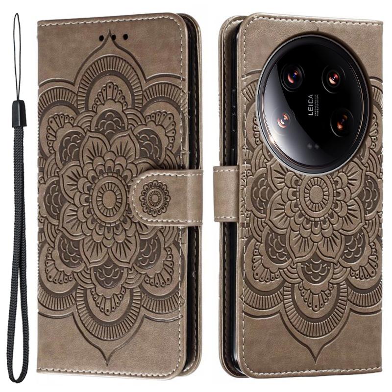 For Xiaomi 14 Ultra Case PU Leather Mandala Imprinted Design Wallet Phone Cover