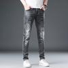 Letter Embroidery Fashion Brand Jeans for Men's Spring New Grey Straight Tube Elastic Pants for Men's Printed Pants