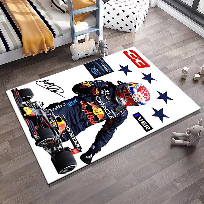 Racing Driver with Stars and Car Print Non-slip rug suitable for living room and bedroom sofas.