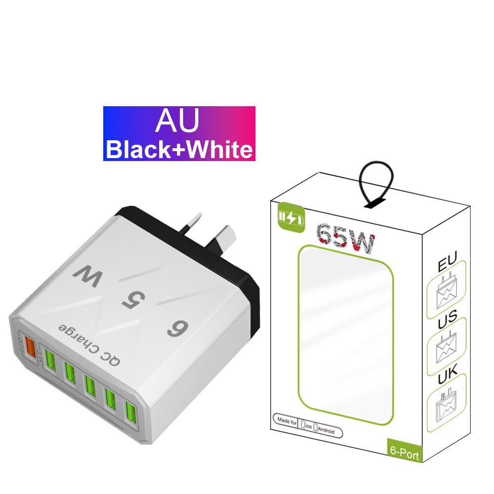 65W High-Power 6-Port USB Fast Charger for Mobile Phones (US/EU/UK Standard)
