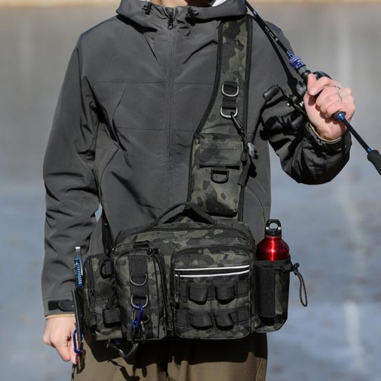 

Fishing Tackle Waist Bag Large Capacity Fishing Fanny Pack with Rod Gear Holder Outdoor Camping Hiking Storage Bag Organizer Pouch A