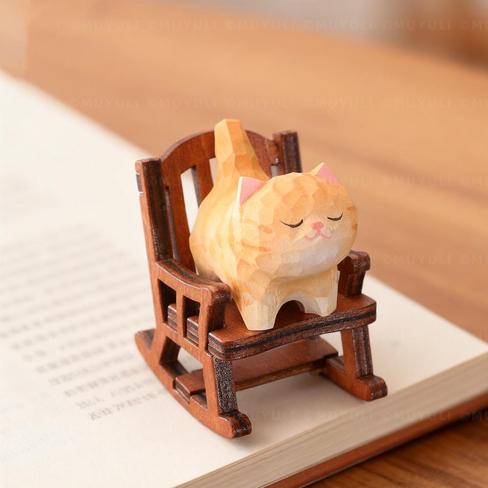 Cute Cat Animals Figurine Decorative Wooden Ornament Miniature Kitten Coffee Home Bedroom Office Desk Decoration Gift Statue