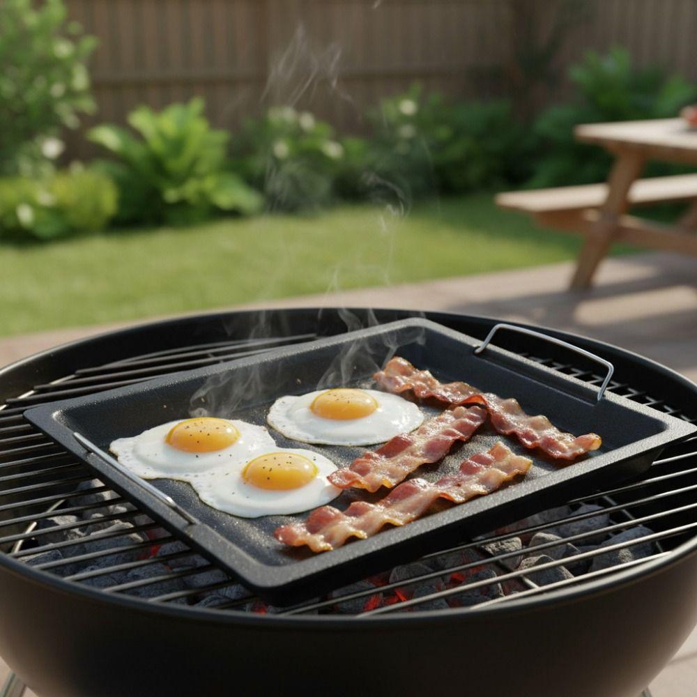 Striped Groove Grilling Tray with Handle Grilled Fish Platter Outdoor BBQ Grill Pan Camping