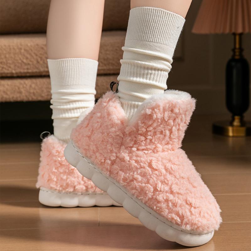 High-heeled Cotton Shoes Women's Warm Plush Thick-soled Stepping on Shit Indoor Home Non-slip Cotton Slippers
